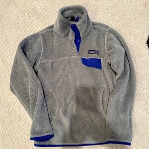 Patagonia Fleece Retool Snap-T Pullover Sweater - Gray with blue accents